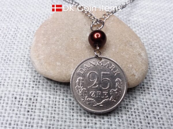 Denmark 1964 coin necklace. 60 year Crown R-monogram 25 ore pendant