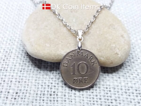 Denmark 1951 coin necklace. 73 year old R-monogram 10 ore pendant on pinch bail