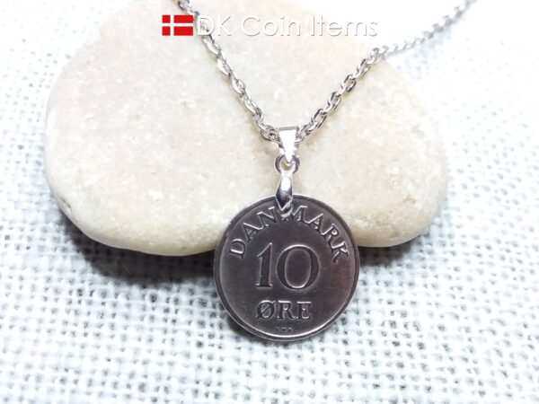 Denmark 1952 coin necklace. 72 year old R-monogram 10 ore pendant on pinch bail