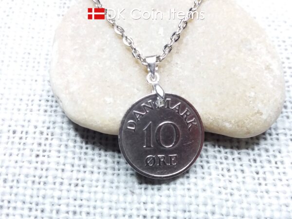 Denmark 1953 coin necklace. 71 year old R-monogram 10 ore pendant on pinch bail