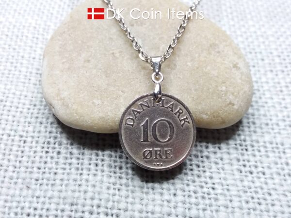 Denmark 1955 coin necklace. 69 year old R-monogram 10 ore pendant on pinch bail