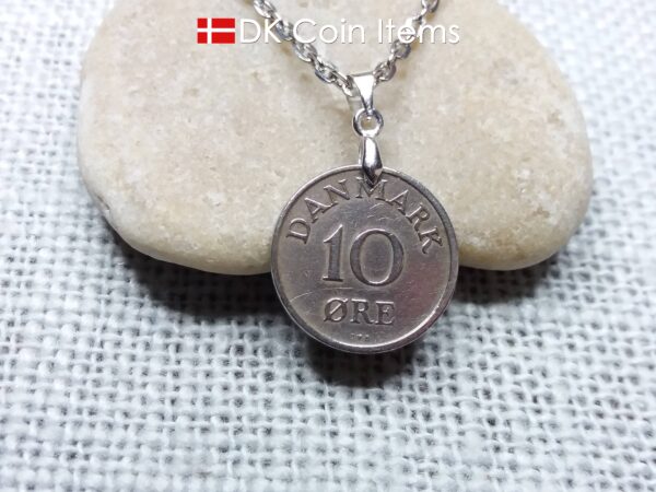 Denmark 1956 coin necklace. 68 year old R-monogram 10 ore pendant on pinch bail