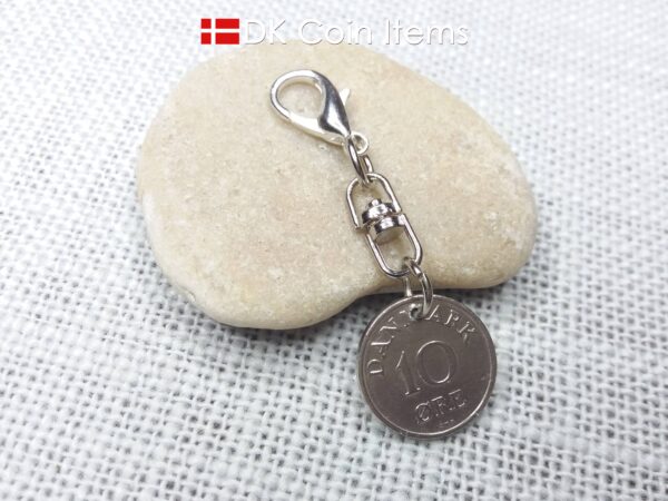 Denmark 1960 coin charm. Crowned R-monogram 10 ore pendant.