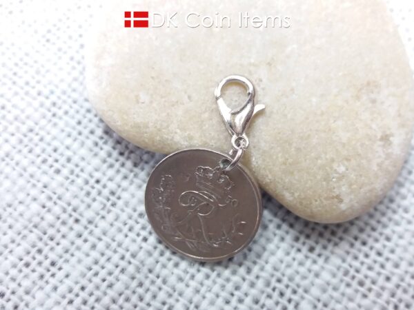 Denmark 1950 coin charm. 74 year old R-monogram 10 ore pendant.