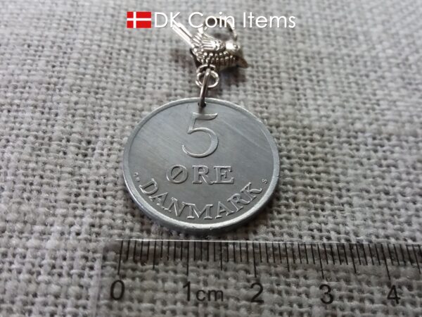 Denmark 1964 coin charm. 60 year old Crown R-monogram 5 ore pendant