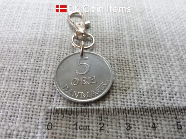 Denmark 1964 coin pendant charm. 60 year Crown R-monogram 5 ore