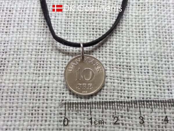 Denmark 1960 coin necklace. Crowned R-monogram 10 ore coin as pendant.