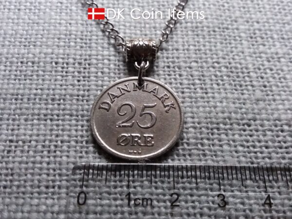 Denmark 1953 coin necklace. 71 year Crown R-monogram 25 ore pendant