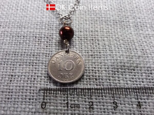 Denmark 1957 coin necklace. 67 year old R-monogram 10 ore pendant with bead