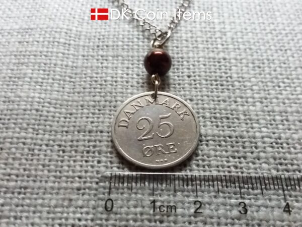 Denmark 1952 coin necklace. 72 year Crown R-monogram 25 ore pendant on bead