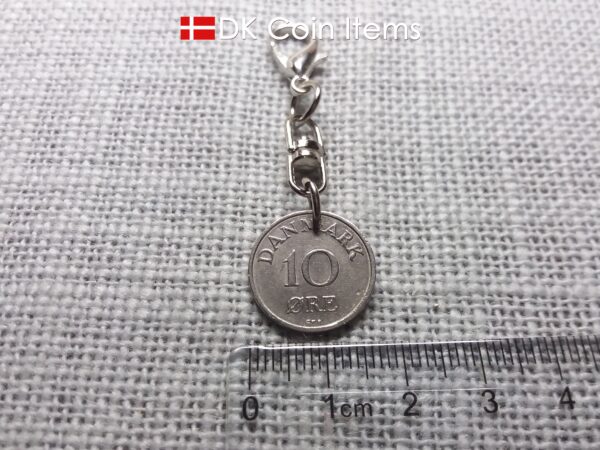 Denmark 1960 coin charm. Crowned R-monogram 10 ore pendant.