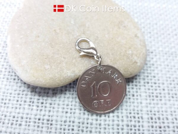 Denmark 1950 coin charm. 74 year old R-monogram 10 ore pendant.