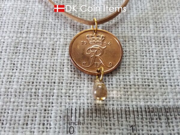 Denmark 1964 coin necklace. 60 year old Crown R-monogram 5 ore pendant