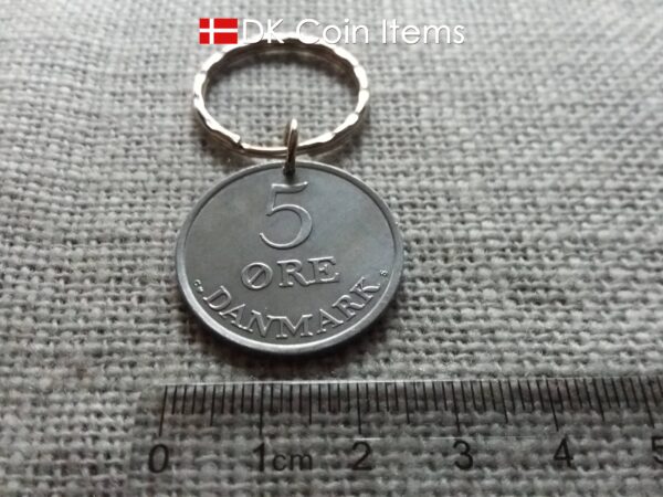 Denmark 1964 coin keychain. 60 year Crown R-monogram 5 ore pendant