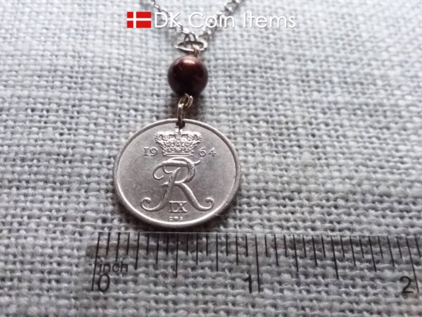 Denmark 1964 coin necklace. 60 year Crown R-monogram 25 ore pendant