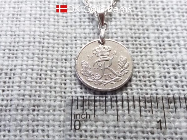 Denmark 1951 coin necklace. 73 year old R-monogram 10 ore pendant on pinch bail