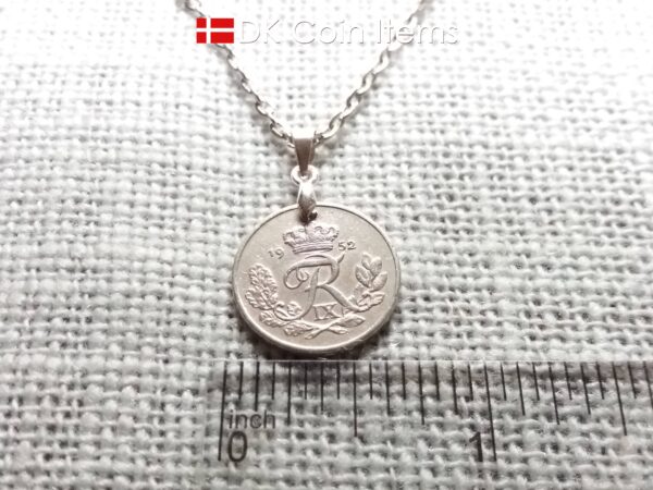 Denmark 1952 coin necklace. 72 year old R-monogram 10 ore pendant on pinch bail