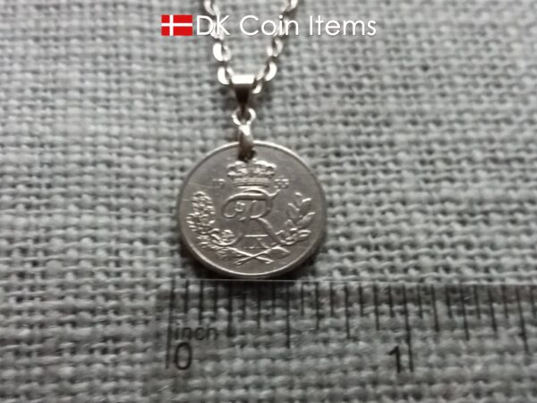 Denmark 1953 coin necklace. 71 year old R-monogram 10 ore pendant on pinch bail