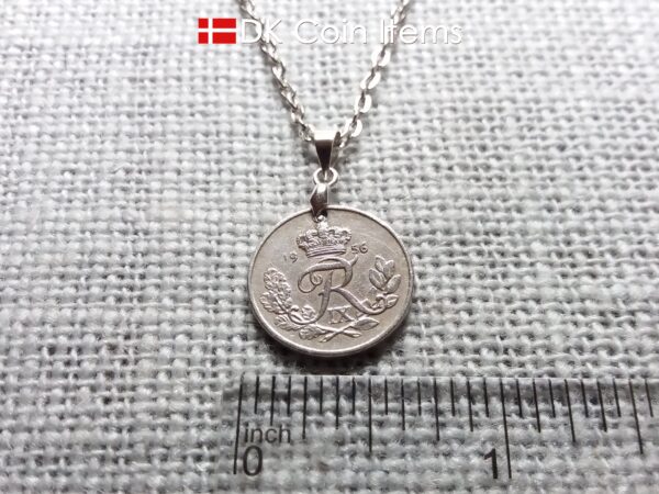 Denmark 1956 coin necklace. 68 year old R-monogram 10 ore pendant on pinch bail