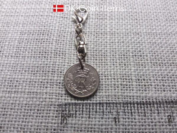 Denmark 1960 coin charm. Crowned R-monogram 10 ore pendant.