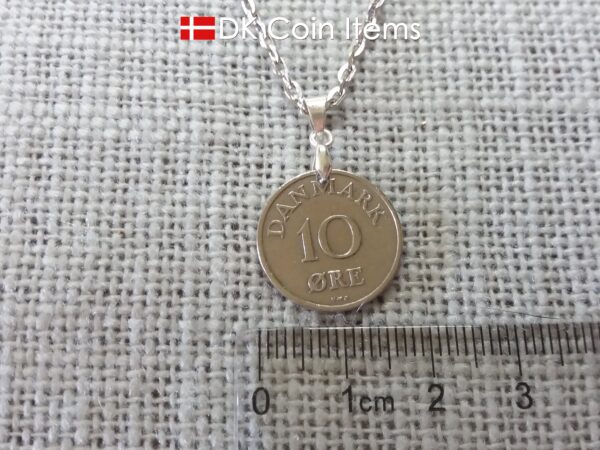 Denmark 1950 coin necklace. 74 year old R-monogram 10 ore pendant on pinch bail.