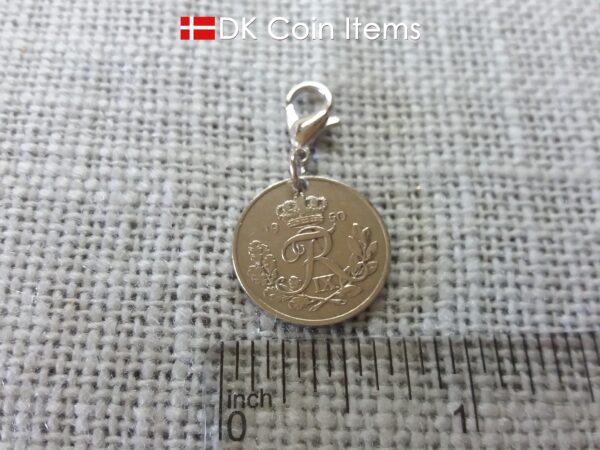 Denmark 1950 coin charm. 74 year old R-monogram 10 ore pendant.