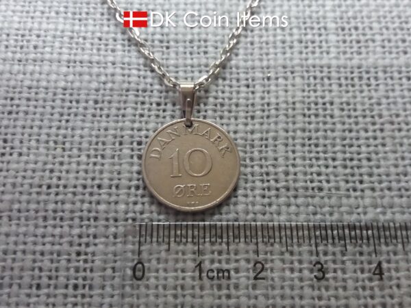 Denmark 1950 coin necklace. R-monogram 10 ore. 74 year old pendant on snap lock.