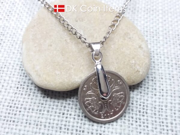 Danish 1 krone coin necklace. M-initials - Crowns - Hearts on coin