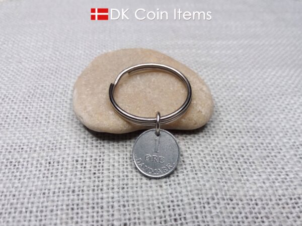 Denmark 1 ore 1969 coin keychain - Initial R pendant - Crowned monogram - King Frederik IX - Danish vintage souvenir - 1st anniversary gift