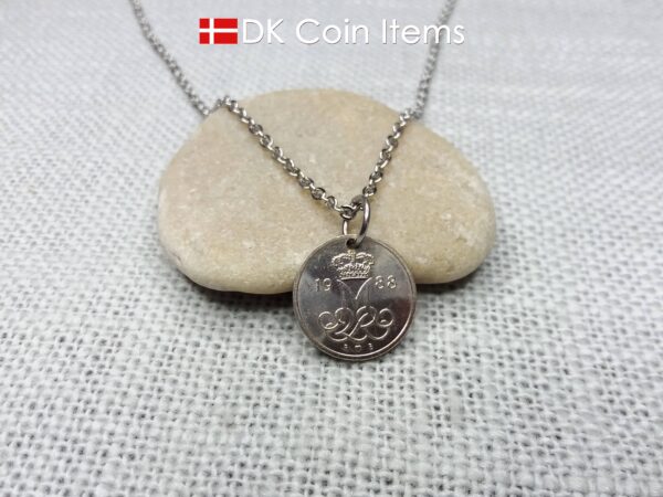 Denmark 1988 coin necklace - Initial M pendant - 10 ore - Crowned monogram - Queen Margrethe II - Danish vintage souvenir