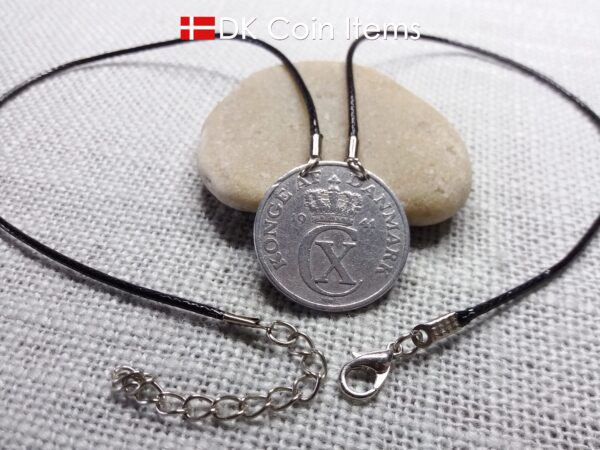 Denmark 1941 coin necklace - Initial C pendant - 5 ore - Crowned monogram - King Christian X - Danish vintage souvenir - Cord included - #41007