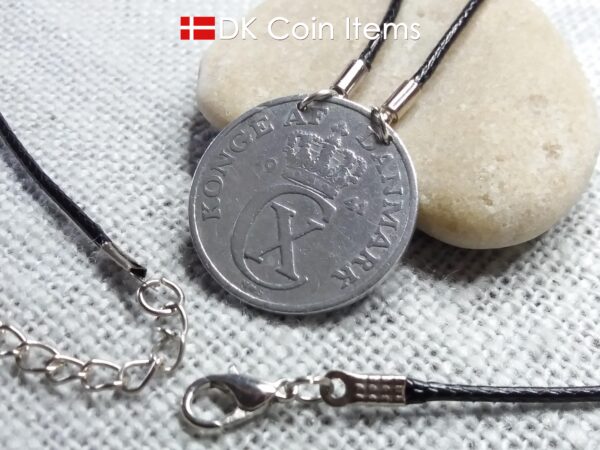 Denmark 1941 coin necklace - Initial C pendant - 5 ore - Crowned monogram - King Christian X - Danish vintage souvenir - Cord included - #41007