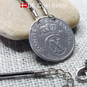 Denmark 1941 coin necklace - Initial C pendant - 5 ore - Crowned monogram - King Christian X - Danish vintage souvenir - Cord included - #41007