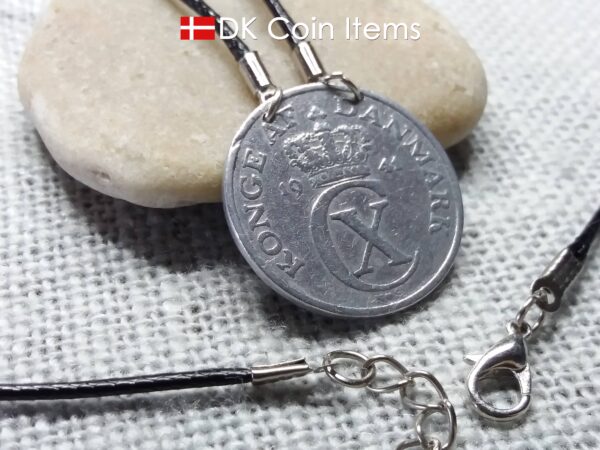 Denmark 1941 coin necklace - Initial C pendant - 5 ore - Crowned monogram - King Christian X - Danish vintage souvenir - Cord included - #41007