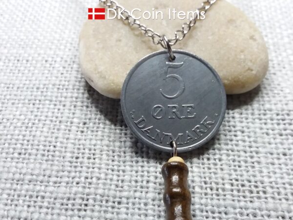 Denmark 1959 coin necklace - Initial R pendant - 5 ore - Crowned monogram - King Frederik IX - Danish vintage souvenir - Cord/chain options - #41007