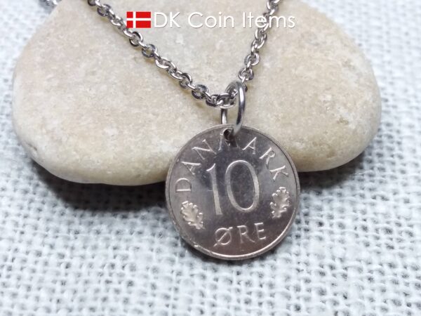 Denmark 1988 coin necklace - Initial M pendant - 10 ore - Crowned monogram - Queen Margrethe II - Danish vintage souvenir