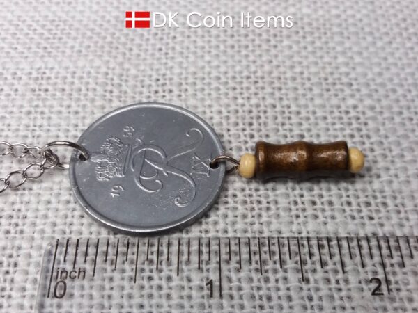 Denmark 1959 coin necklace - Initial R pendant - 5 ore - Crowned monogram - King Frederik IX - Danish vintage souvenir - Cord/chain options - #41007