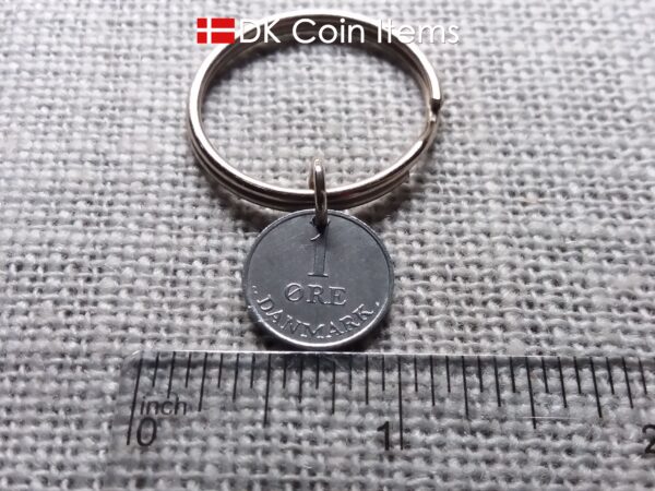 Denmark 1 ore 1969 coin keychain - Initial R pendant - Crowned monogram - King Frederik IX - Danish vintage souvenir - 1st anniversary gift